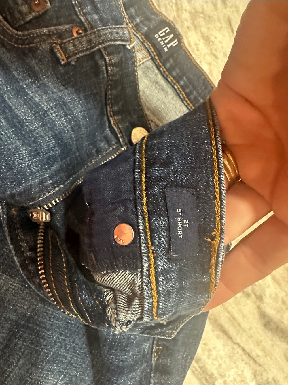 GAP Dark Blue Denim Shorts with Contrast Stitching - Picture 2 of 3